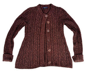 VTG Gap Cardigan Sweater Wool Women’s MED Brown Fisherman Academia Cottagecore